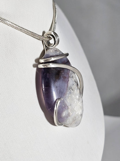 Chevron Amethyst Handmade Crystal Pendant Wrapped in Silver