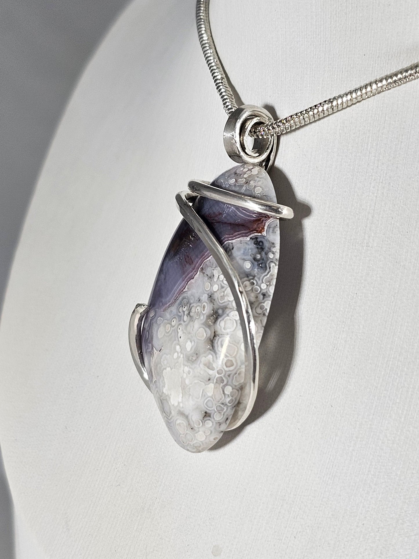 Chevron Amethyst Handmade Crystal Pendant Wrapped in Silver