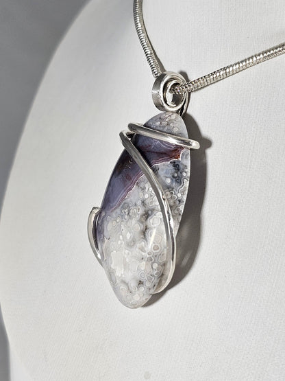 Chevron Amethyst Handmade Crystal Pendant Wrapped in Silver