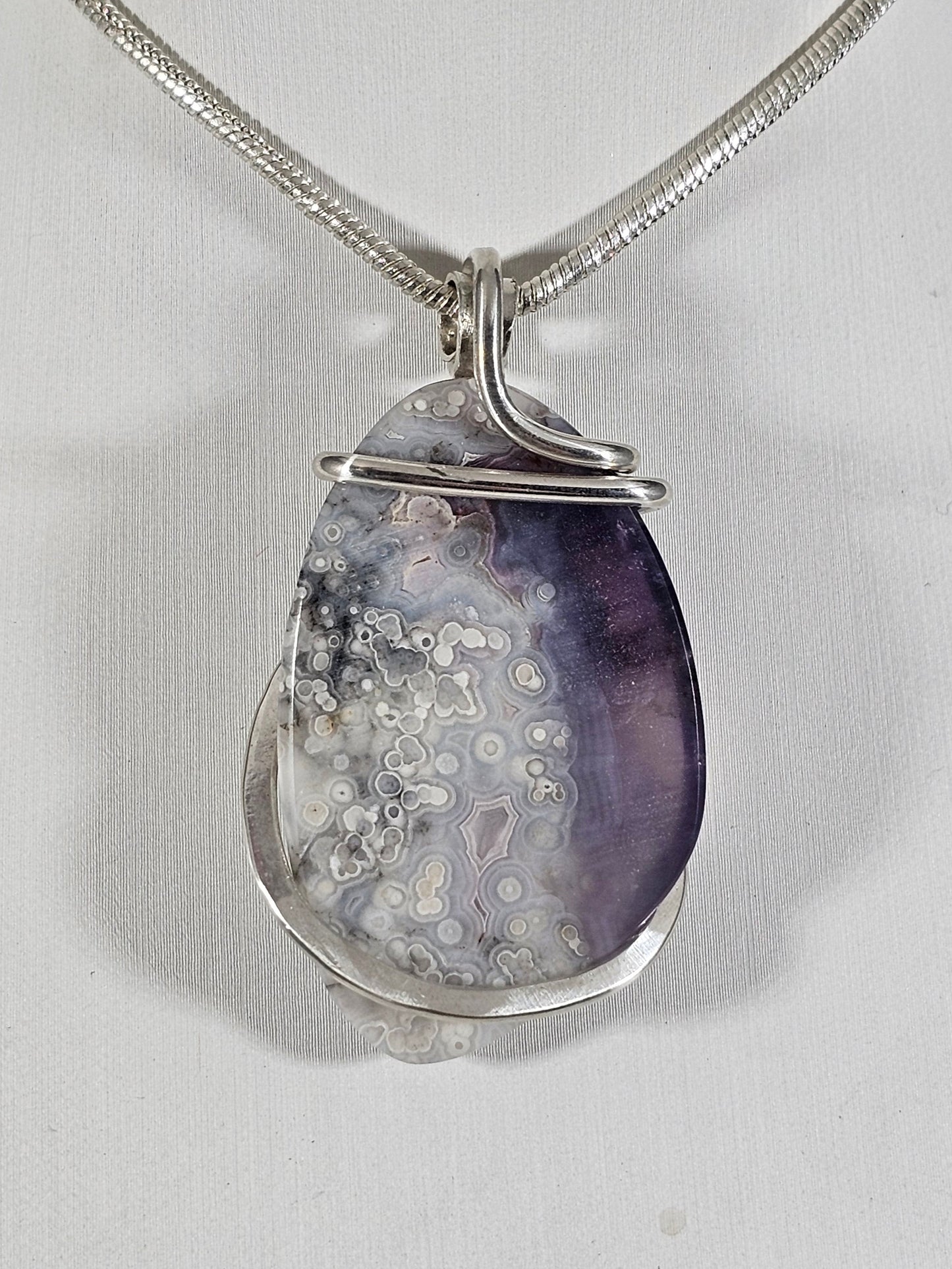 Chevron Amethyst Handmade Crystal Pendant Wrapped in Silver
