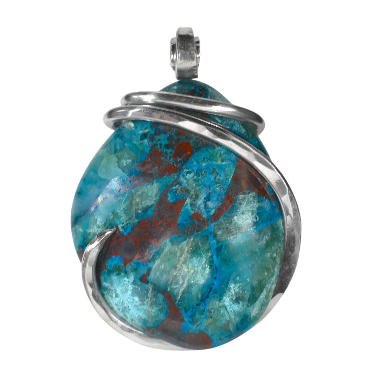 Chrysocolla Handmade Stone Pendant Wrapped in Silver