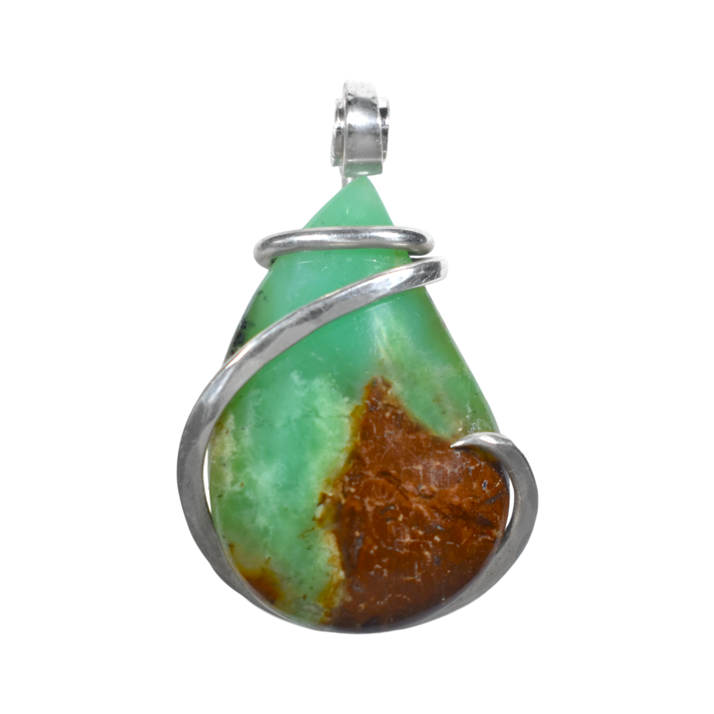 Chrysoprase Handmade Stone Pendant Wrapped in Silver