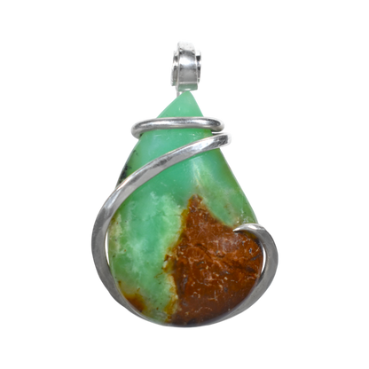 Chrysoprase Handmade Stone Pendant Wrapped in Silver