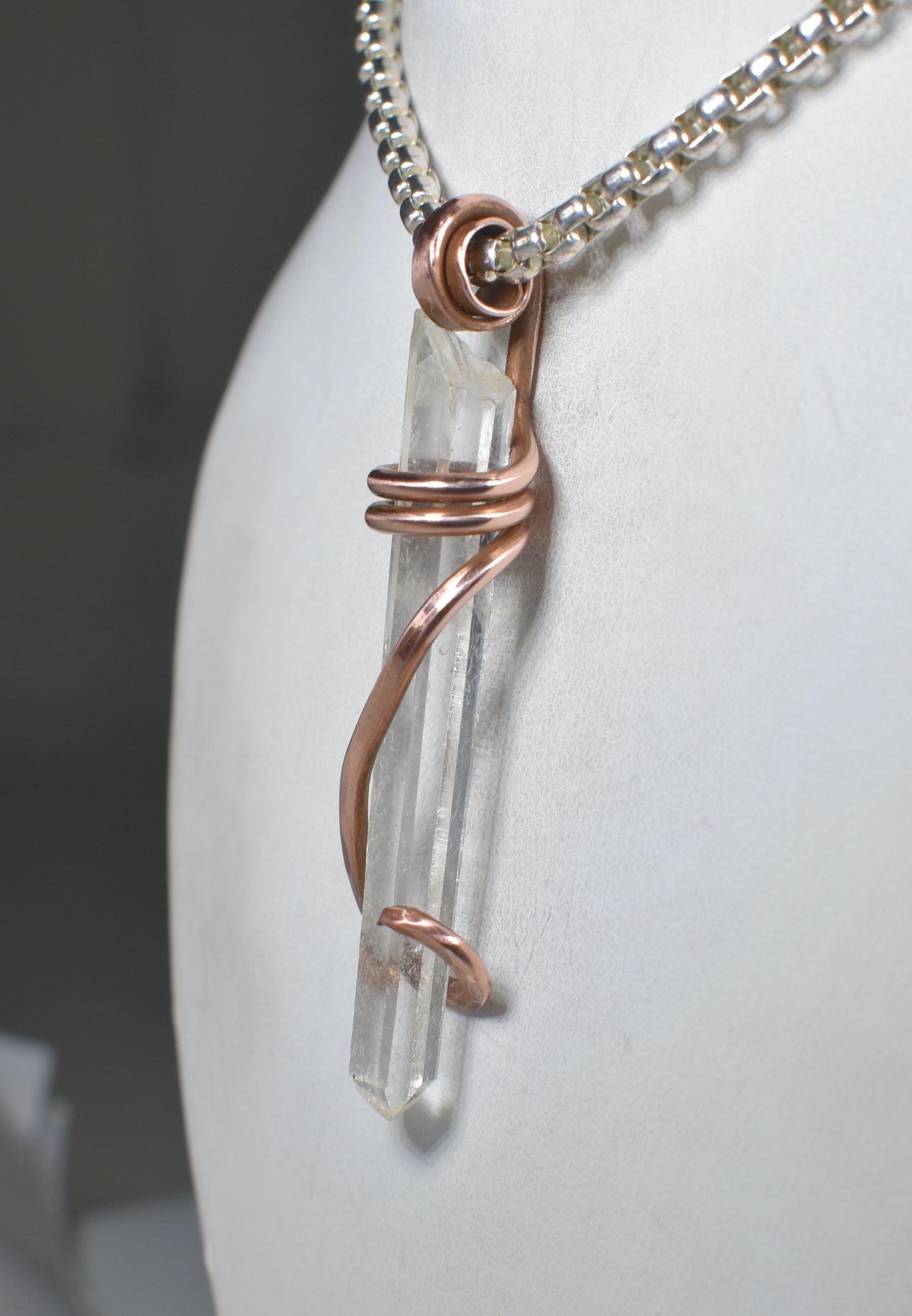 Clear Quartz Point Handmade Crystal Pendant Wrapped in Copper