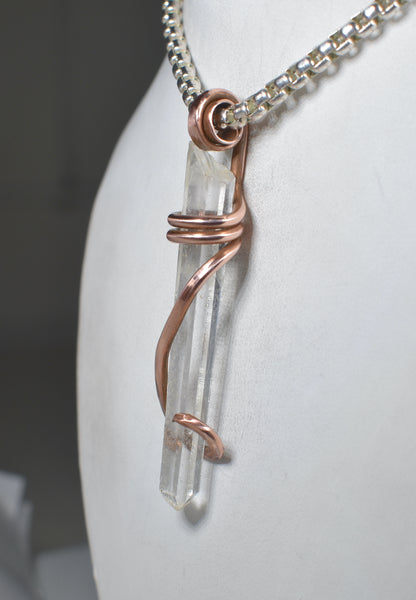 Clear Quartz Point Handmade Crystal Pendant Wrapped in Copper