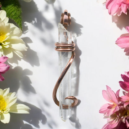 Clear Quartz Point Handmade Crystal Pendant Wrapped in Copper