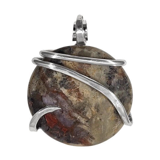 Dinosaur Coprolite (Fossilized Dino Poop) Handmade Stone Pendant Wrapped in Silver