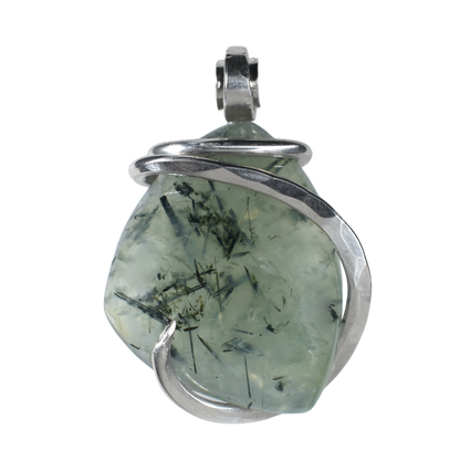 Green Epidote Quartz Handmade Crystal Pendant Wrapped in Silver