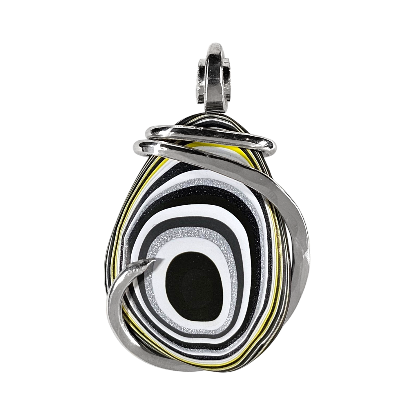 Fordite Handmade Stone Pendant Wrapped in Silver