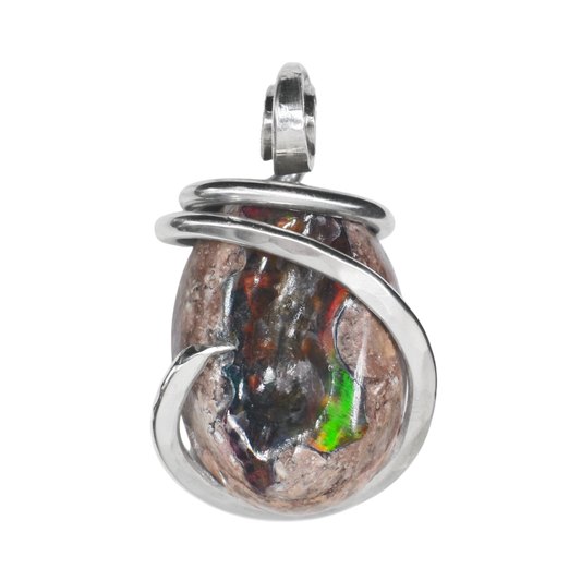 Mexican Fire Opal Handmade Stone Pendant Wrapped in Silver