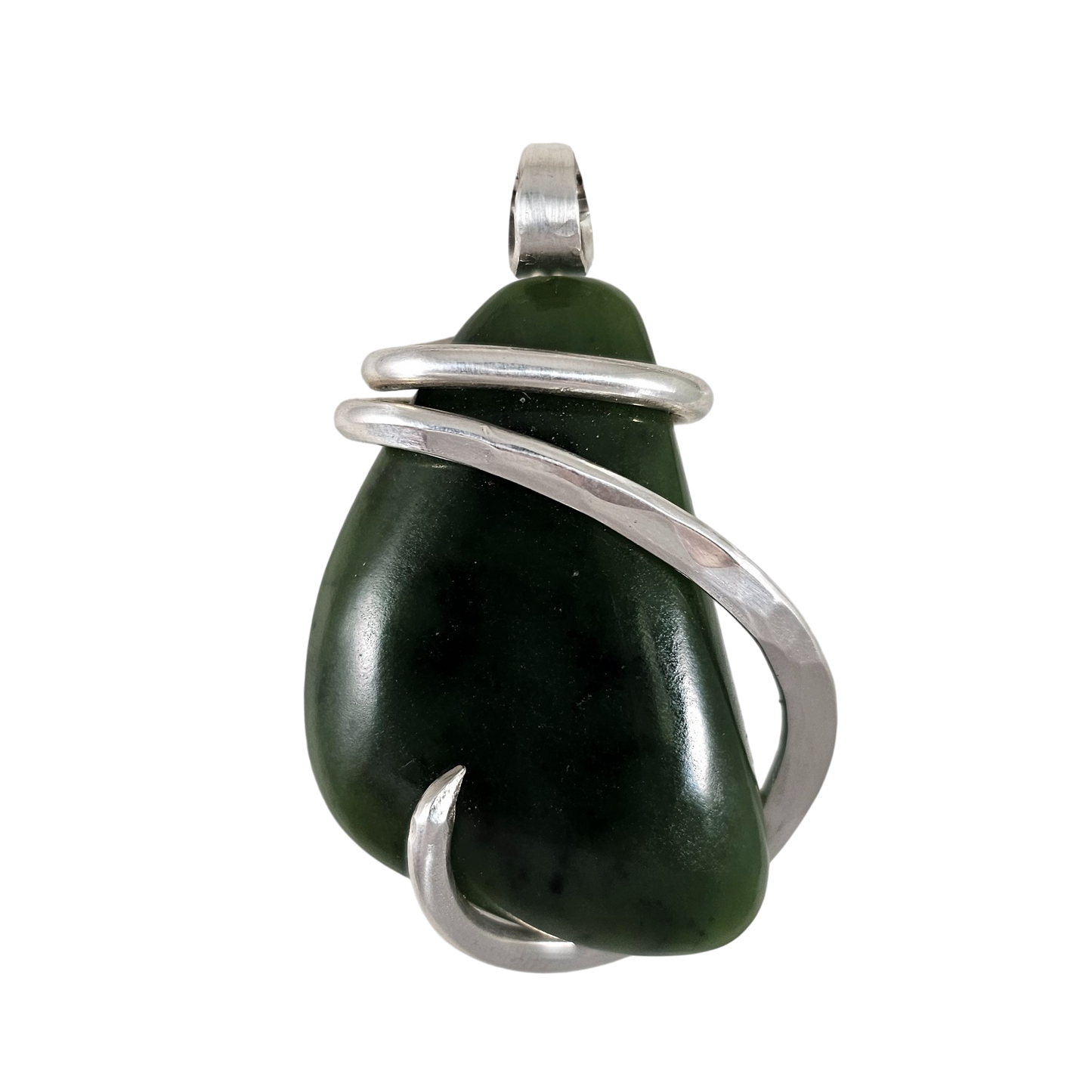Jade Handmade Stone Pendant Wrapped in Silver