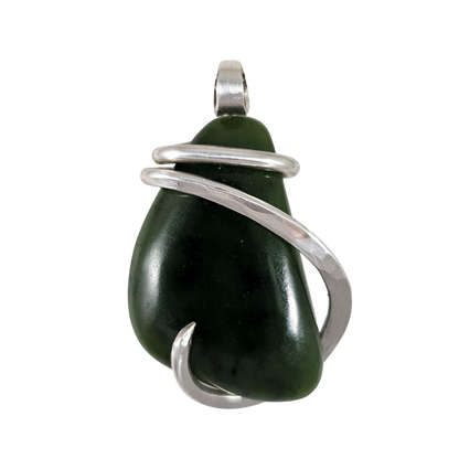 Jade Handmade Stone Pendant Wrapped in Silver