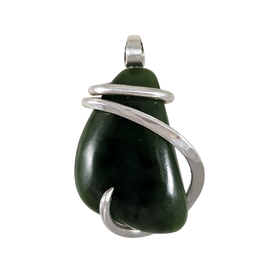 Jade Handmade Stone Pendant Wrapped in Silver
