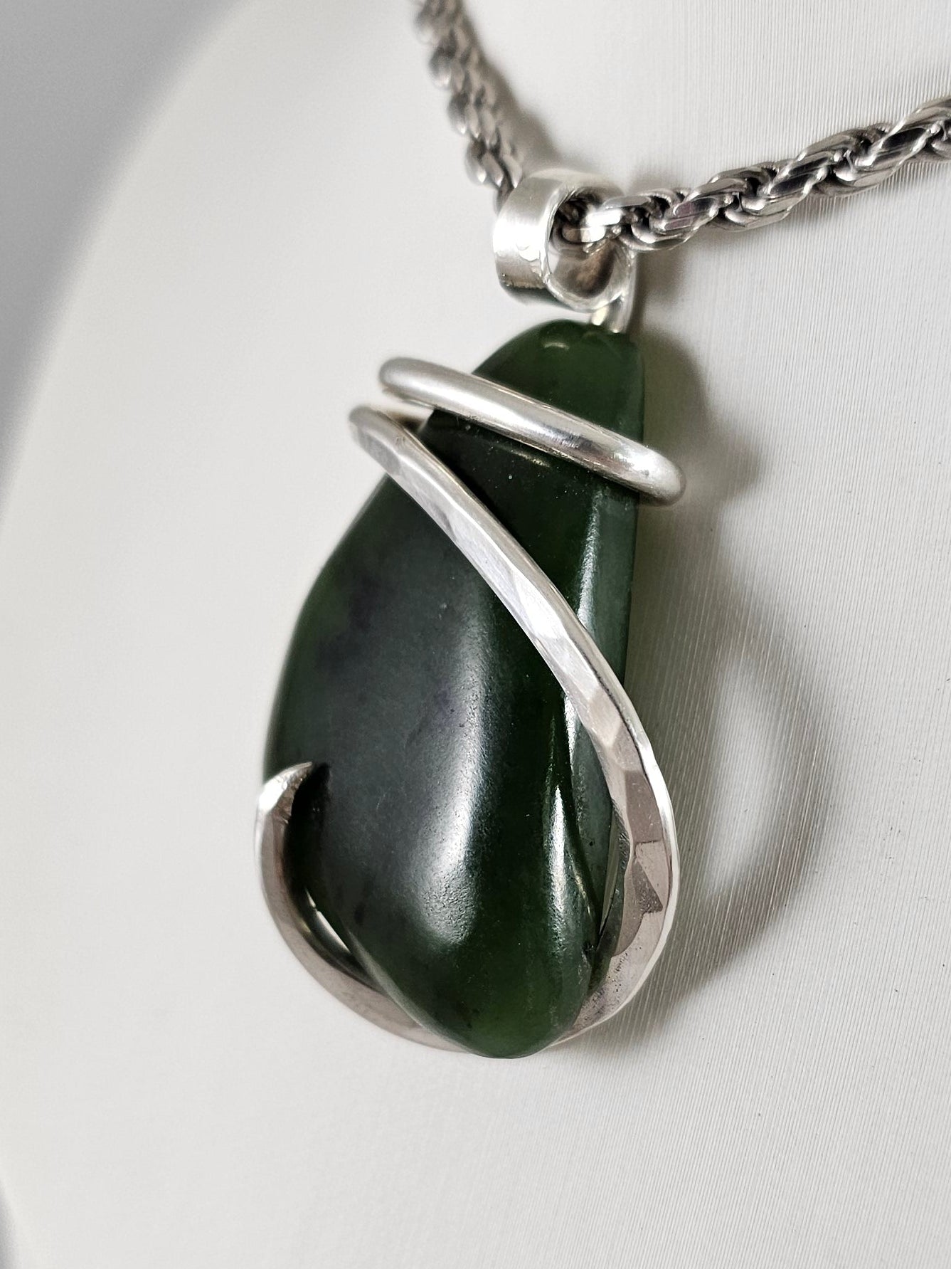 Jade Handmade Stone Pendant Wrapped in Silver
