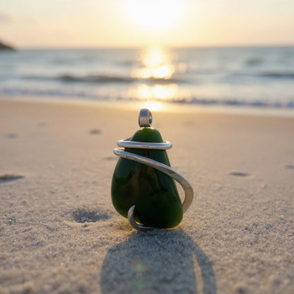 Jade Handmade Stone Pendant Wrapped in Silver