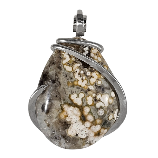 Ocean Jasper Handmade Stone Pendant Wrapped in Silver