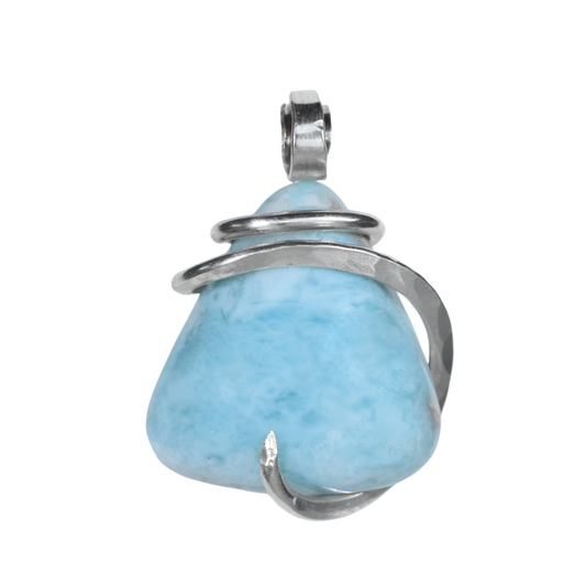 Larimar Handmade Crystal Pendant Wrapped in Silver