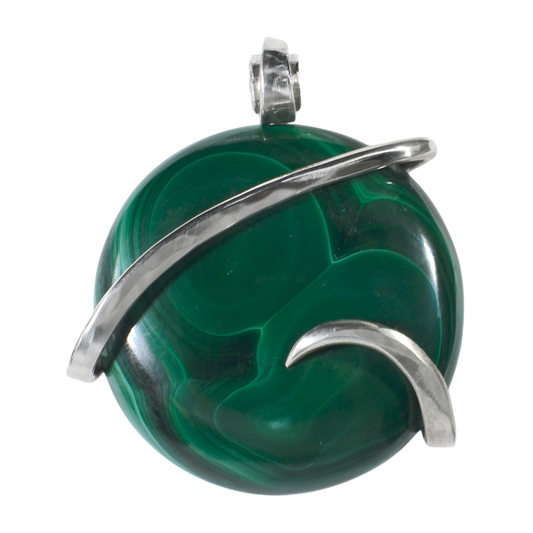 Malachite Handmade Stone Pendant Wrapped in Silver