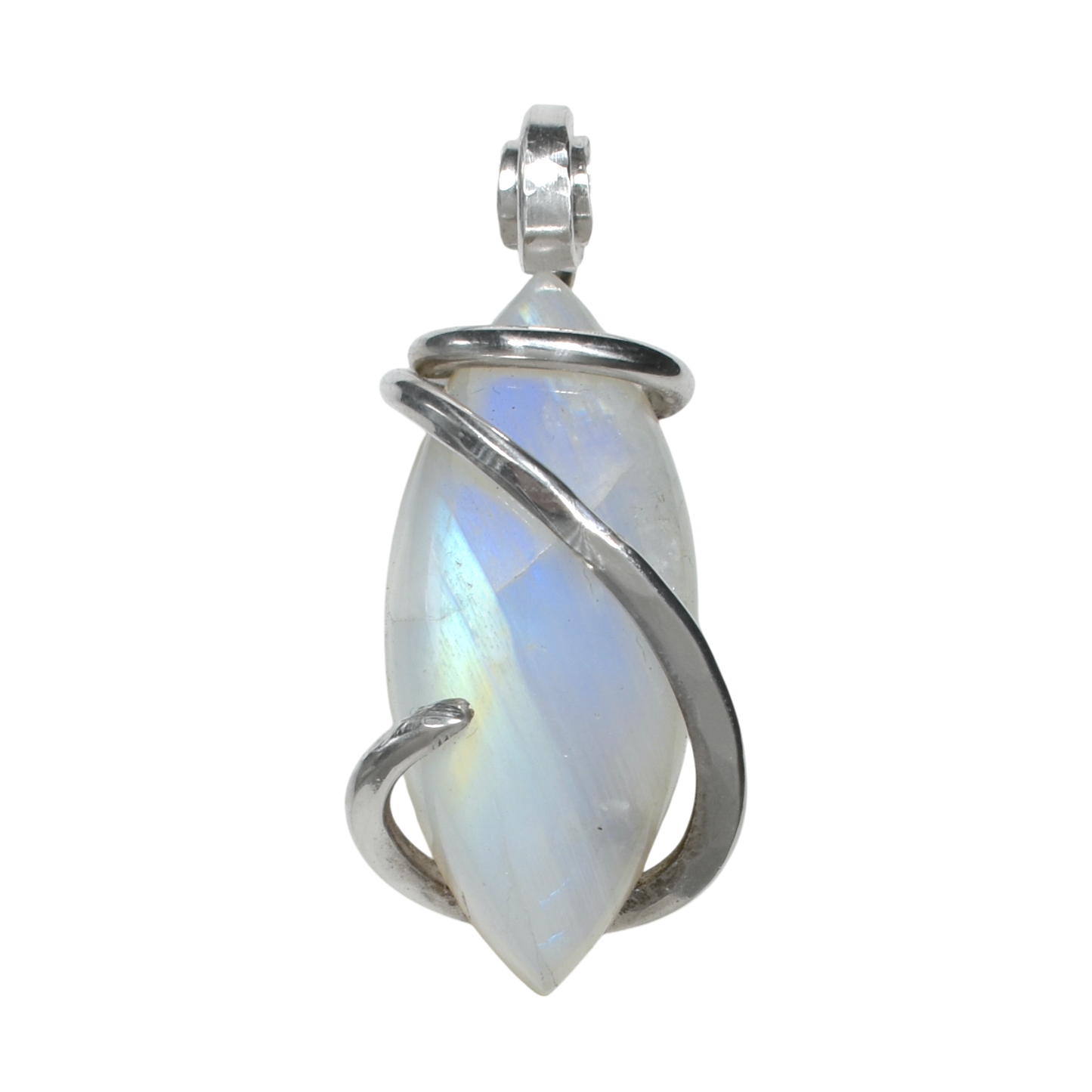 Rainbow Moonstone Handmade Crystal Pendant Wrapped in Silver