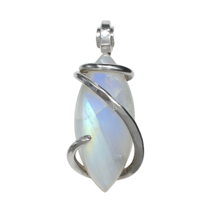 Rainbow Moonstone Handmade Crystal Pendant Wrapped in Silver