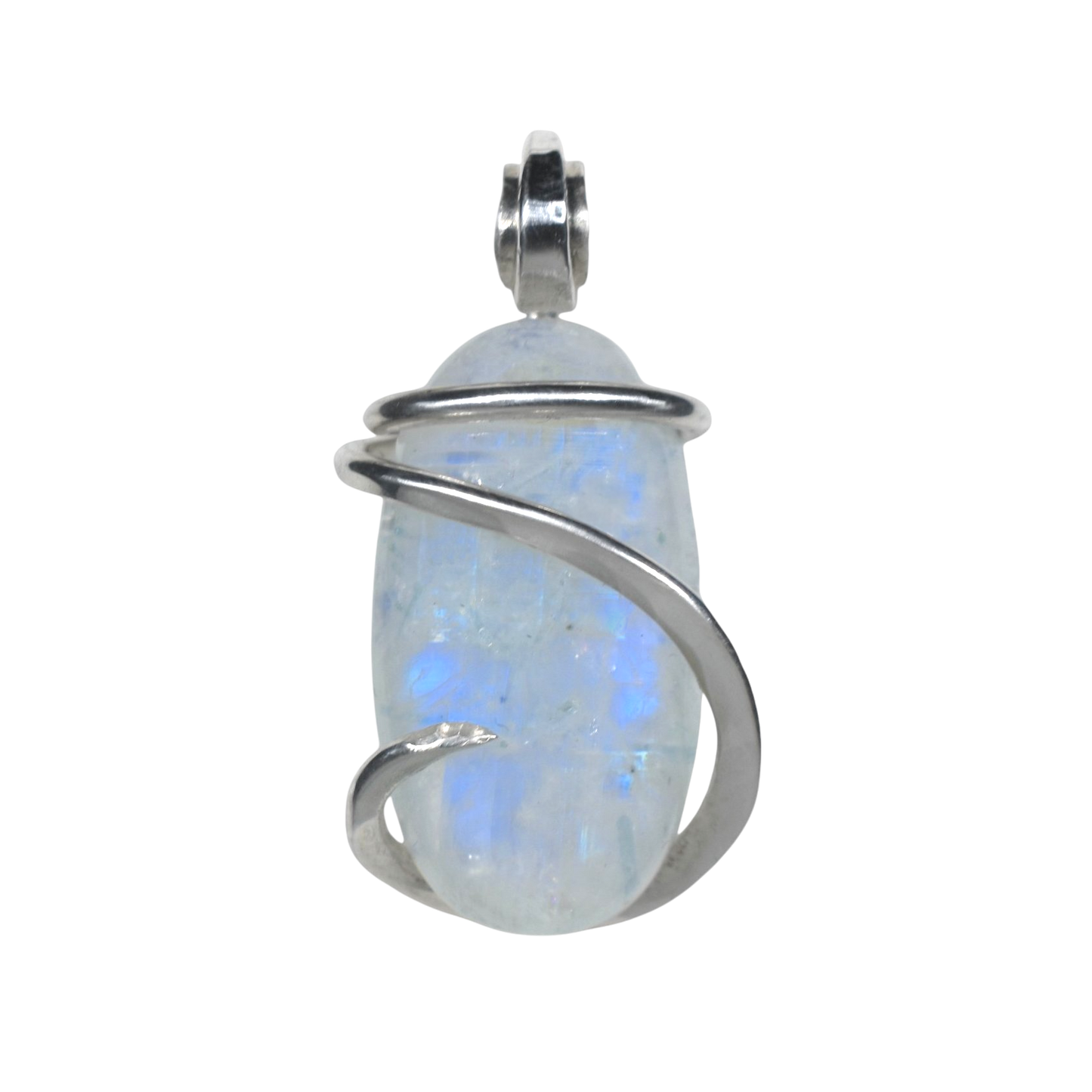 Rainbow Moonstone Handmade Crystal Pendant Wrapped in Silver