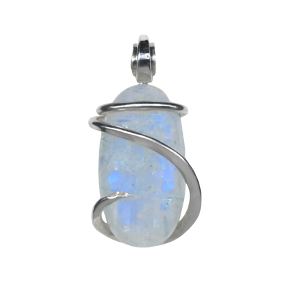 Rainbow Moonstone Handmade Crystal Pendant Wrapped in Silver