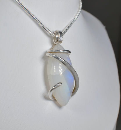 Rainbow Moonstone Handmade Crystal Pendant Wrapped in Silver