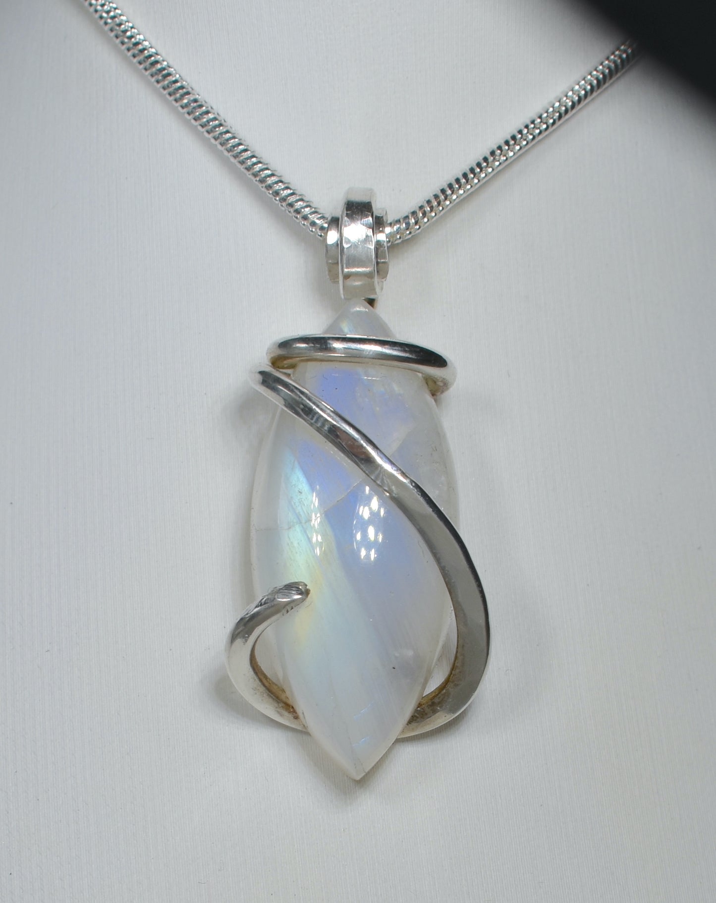 Rainbow Moonstone Handmade Crystal Pendant Wrapped in Silver