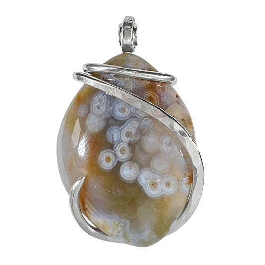 Ocean Jasper Handmade Stone Pendant Wrapped in Silver