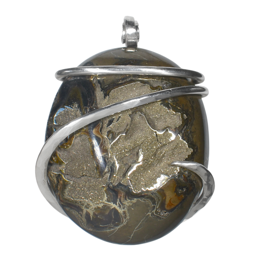 Pyritized Ammonite Handmade Stone Pendant Wrapped in Silver