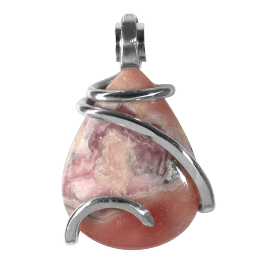 Rhodochrosite Handmade Crystal Pendant Wrapped in Silver