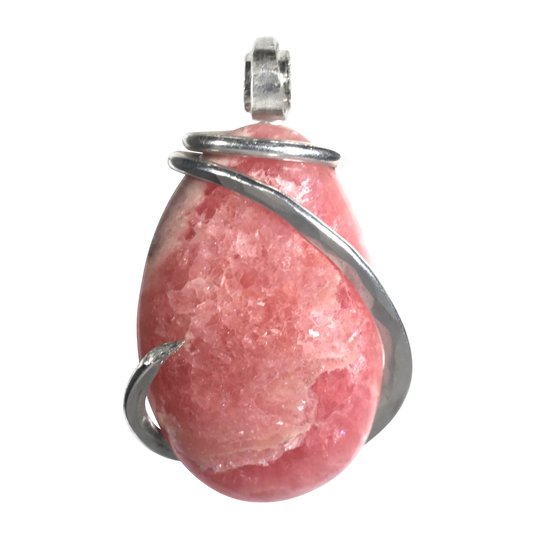 Rhodochrosite Handmade Crystal Pendant Wrapped in Silver