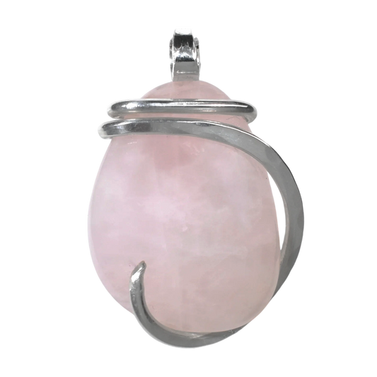 Star Rose Quartz Handmade Stone Pendant Wrapped in Silver