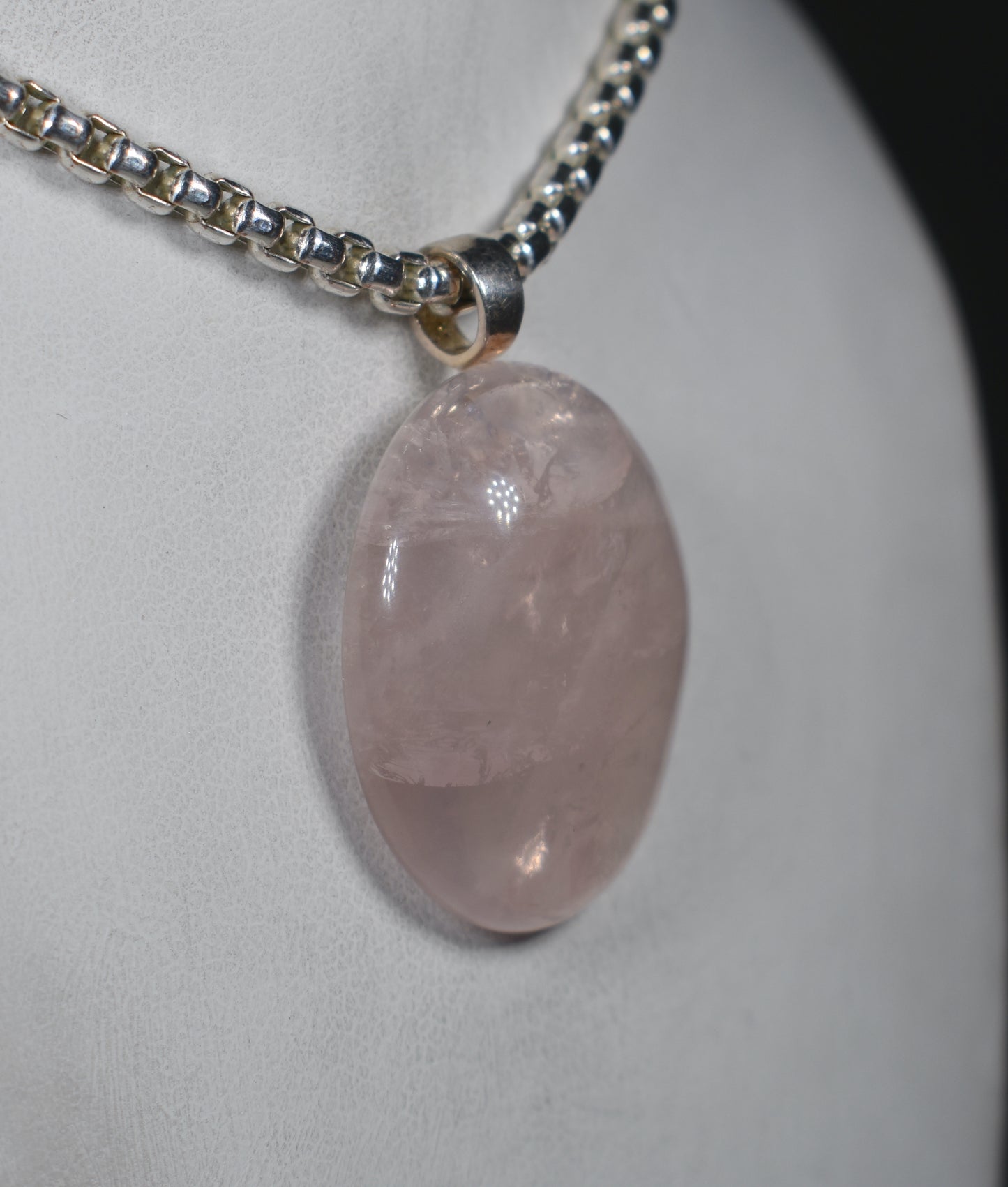 Rose Quartz Silver Pendant with Silver Bail