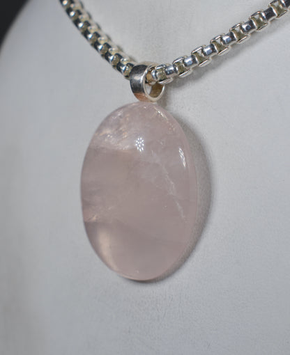 Rose Quartz Silver Pendant with Silver Bail