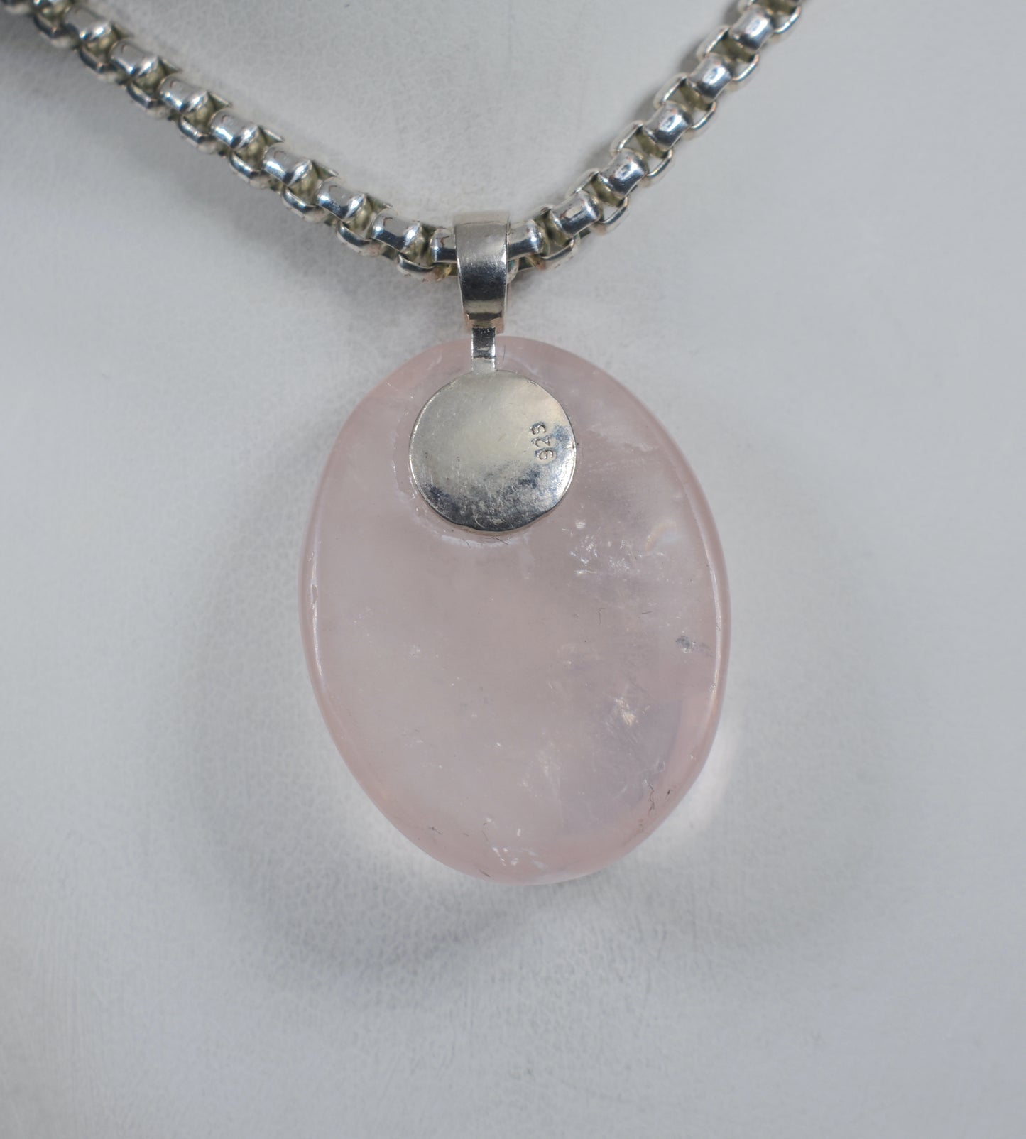 Rose Quartz Silver Pendant with Silver Bail