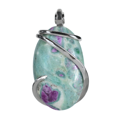 Ruby in Fuchsite Handmade Stone Pendant Wrapped in Silver