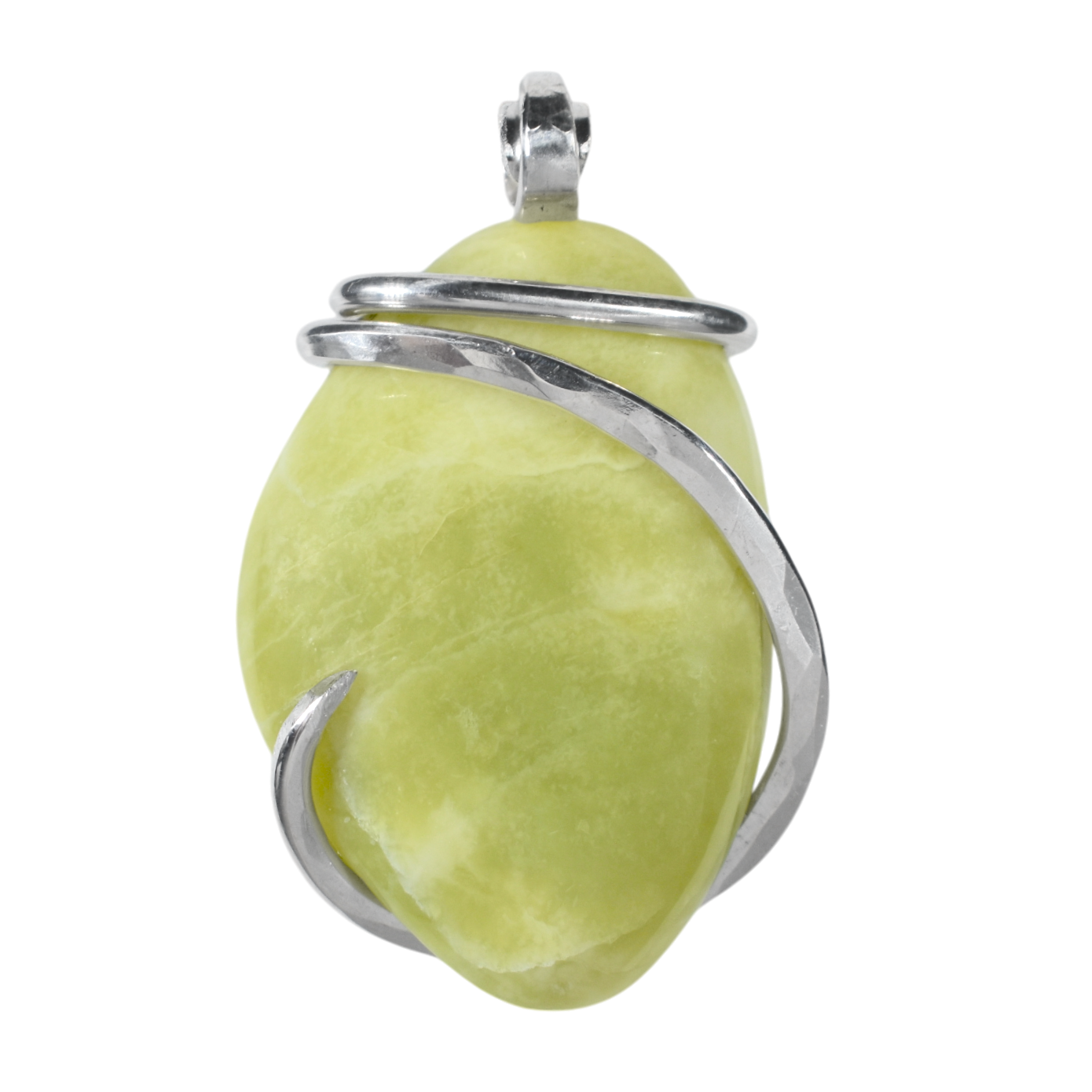 Serpentine Handmade Stone Pendant Wrapped in Silver