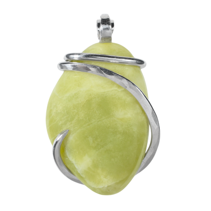 Serpentine Handmade Stone Pendant Wrapped in Silver