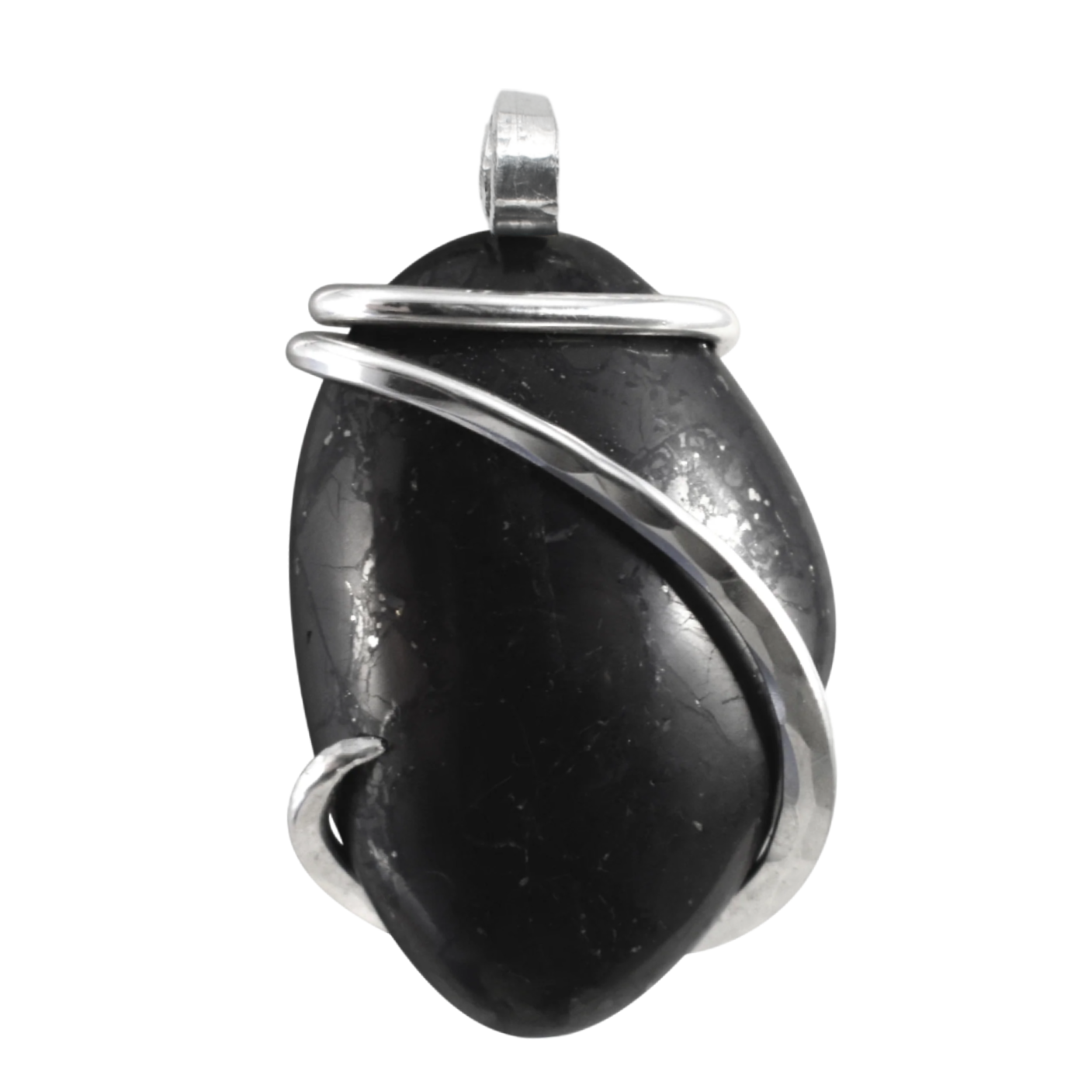 Shungite Handmade Stone Pendant Wrapped in Silver