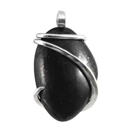 Shungite Handmade Stone Pendant Wrapped in Silver
