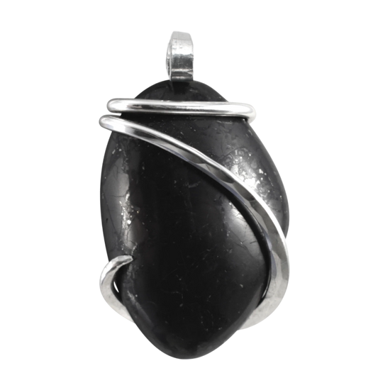 Shungite Handmade Stone Pendant Wrapped in Silver
