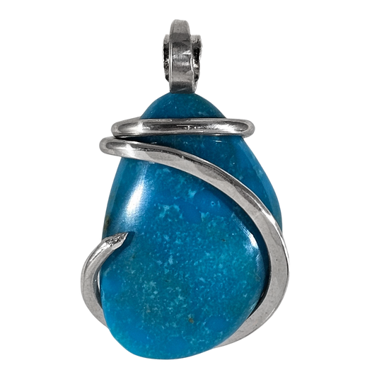 Sleeping Beauty Turquoise Handmade Stone Pendant Wrapped in Silver