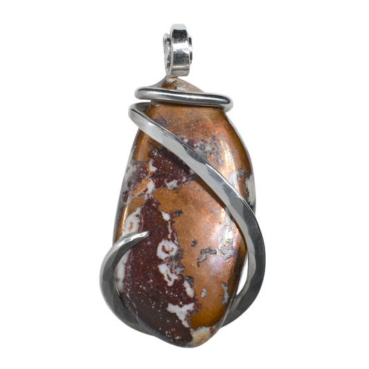 Copper Handmade Stone Pendant Wrapped in Silver