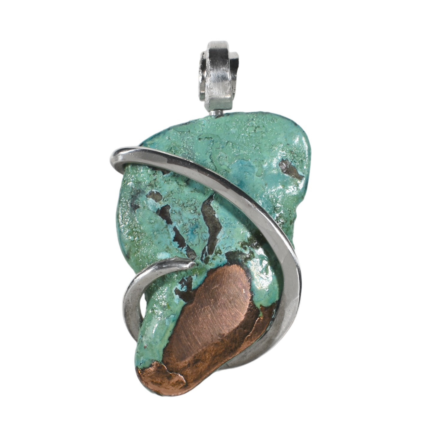 Splash Copper Handmade Stone Pendant Wrapped in Silver