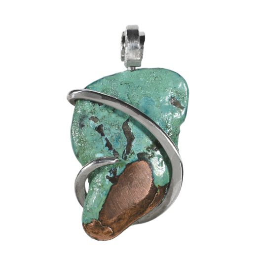 Splash Copper Handmade Stone Pendant Wrapped in Silver