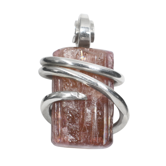 Pink Tourmaline Handmade Crystal Pendant Wrapped in Silver