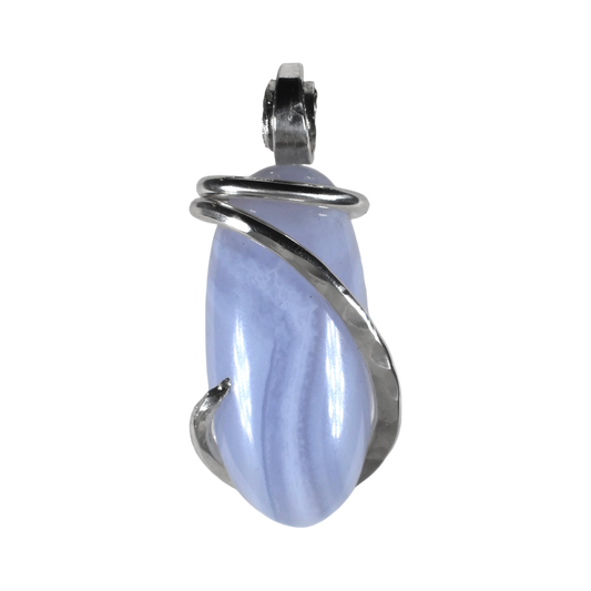 Blue Lace Agate Pendant Necklace 925 Sterling Silver