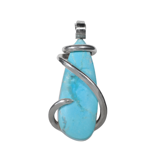 Kingman Turquoise Handmade Stone Pendant Wrapped in Silver