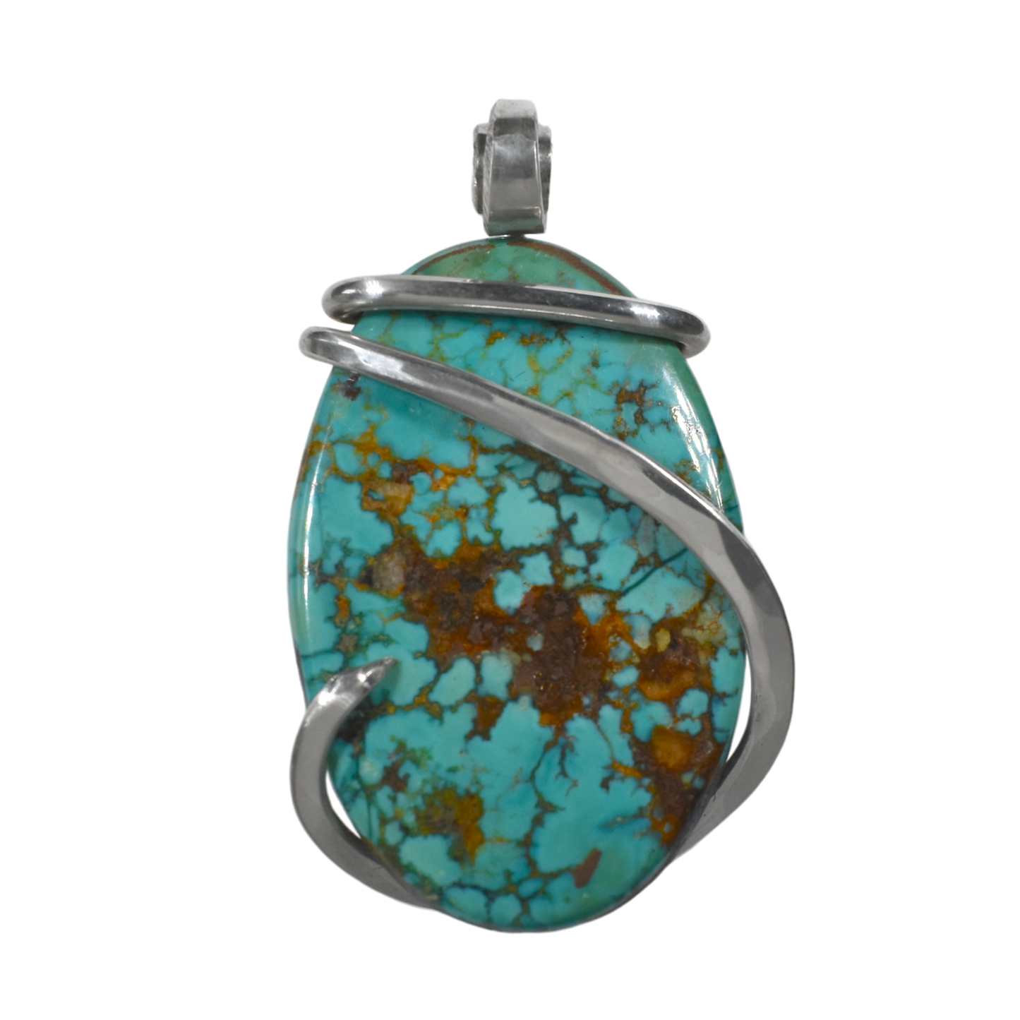 Tyrone Turquoise Handmade Stone Pendant Wrapped in Silver